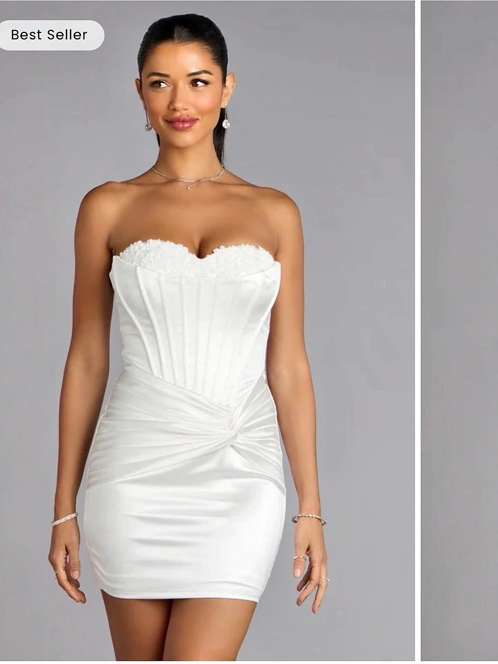 Windsor Alexia Satin Lace Bustier Mini Dress White Like New